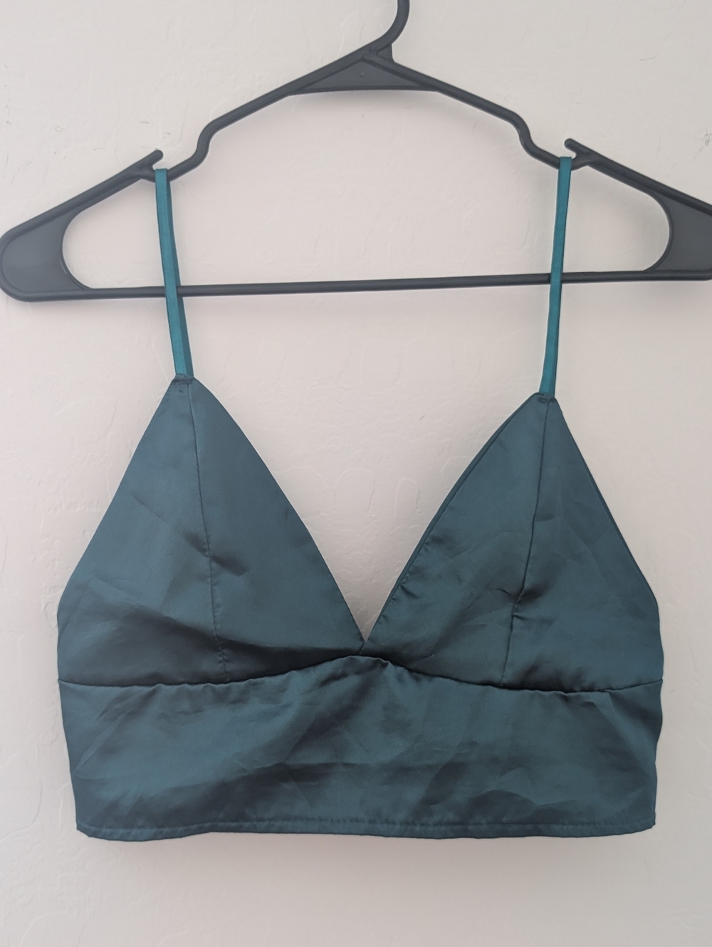 Satin Emerald V-Neck Bralette Size S